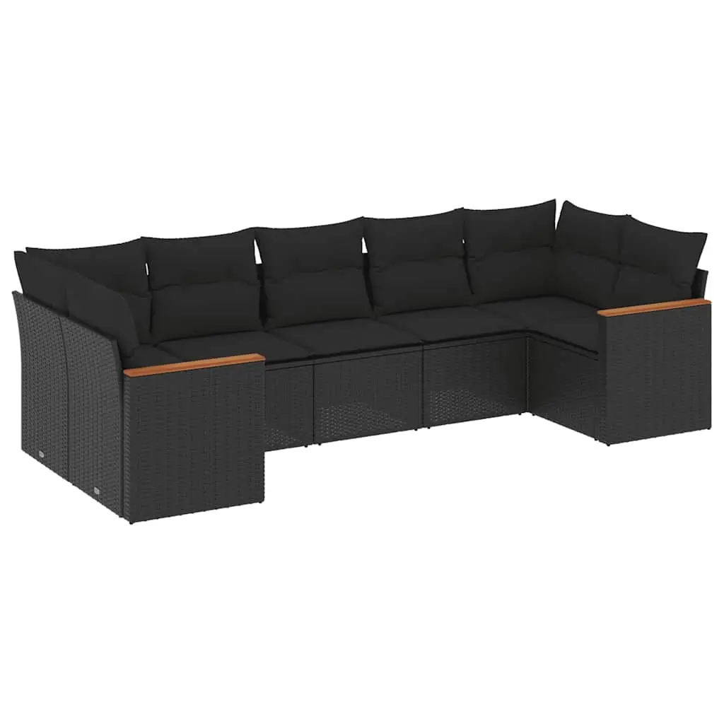 7 Piece Garden Sofa Set with Cushions Black Poly Rattan 3258667 - Furniture