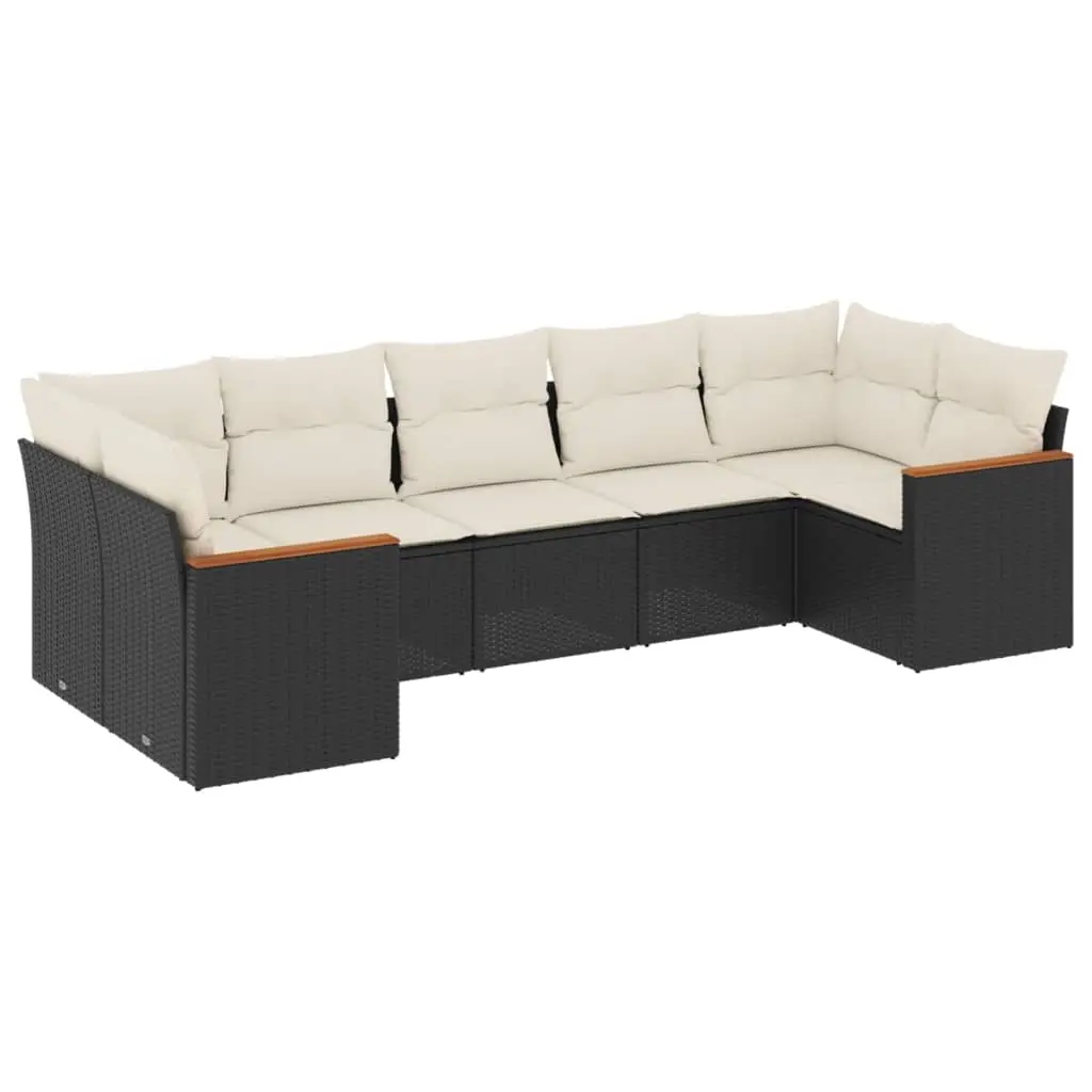7 Piece Garden Sofa Set with Cushions Black Poly Rattan 3258668 - Furniture