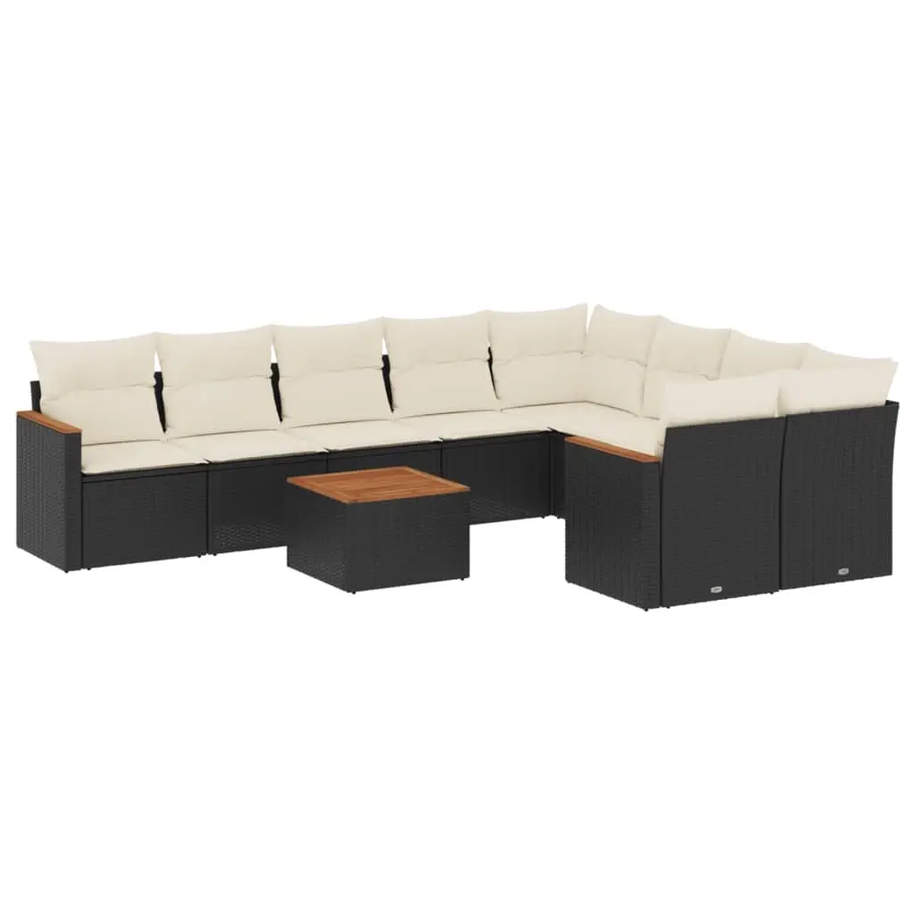 10 Piece Garden Sofa Set with Cushions Black Poly Rattan 3258710 - Furniture