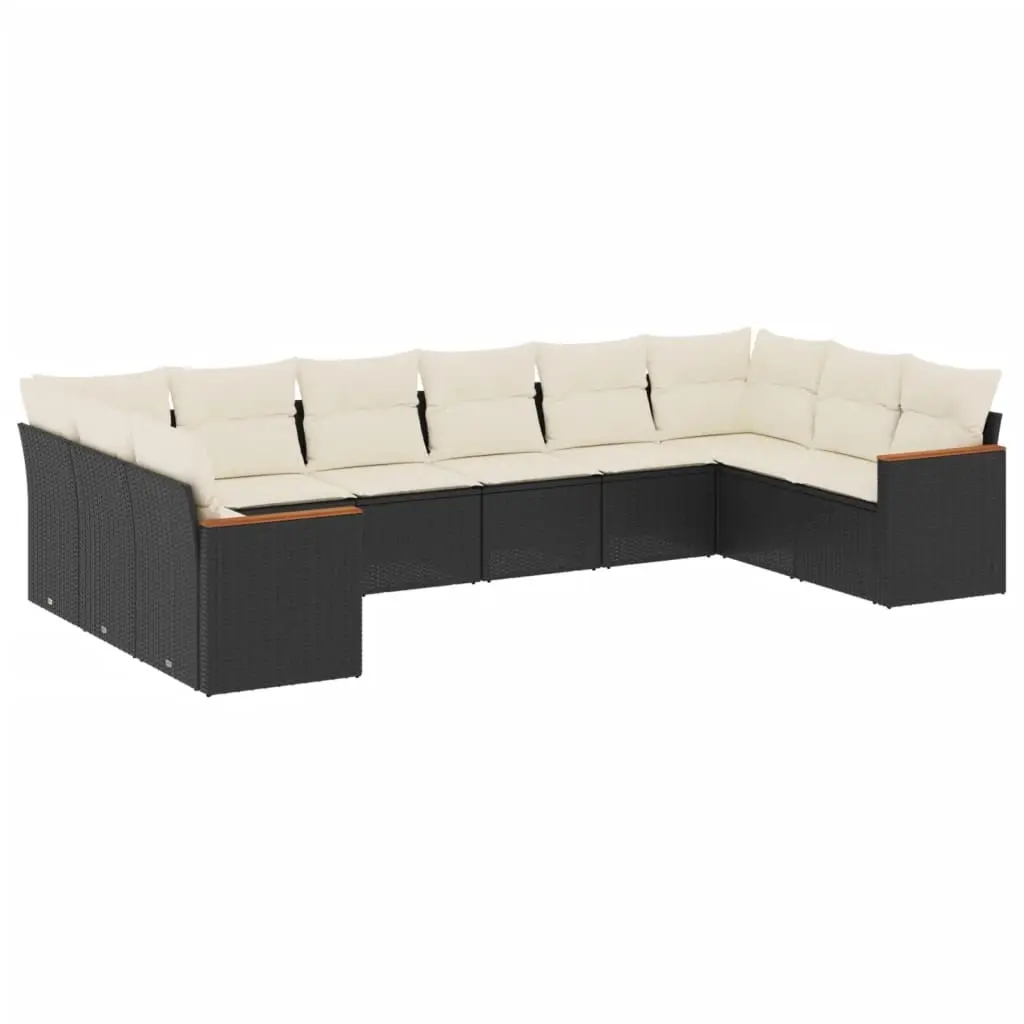 10 Piece Garden Sofa Set with Cushions Black Poly Rattan 3258724 - Furniture