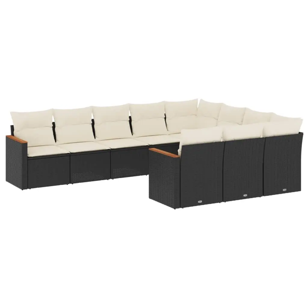 10 Piece Garden Sofa Set with Cushions Black Poly Rattan 3258738 - Furniture