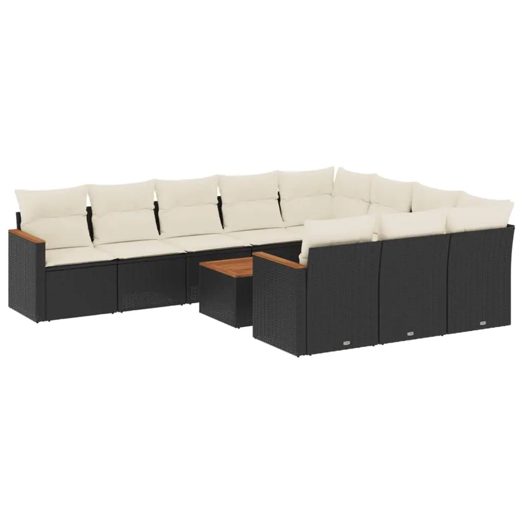 11 Piece Garden Sofa Set with Cushions Black Poly Rattan 3258745 - Furniture