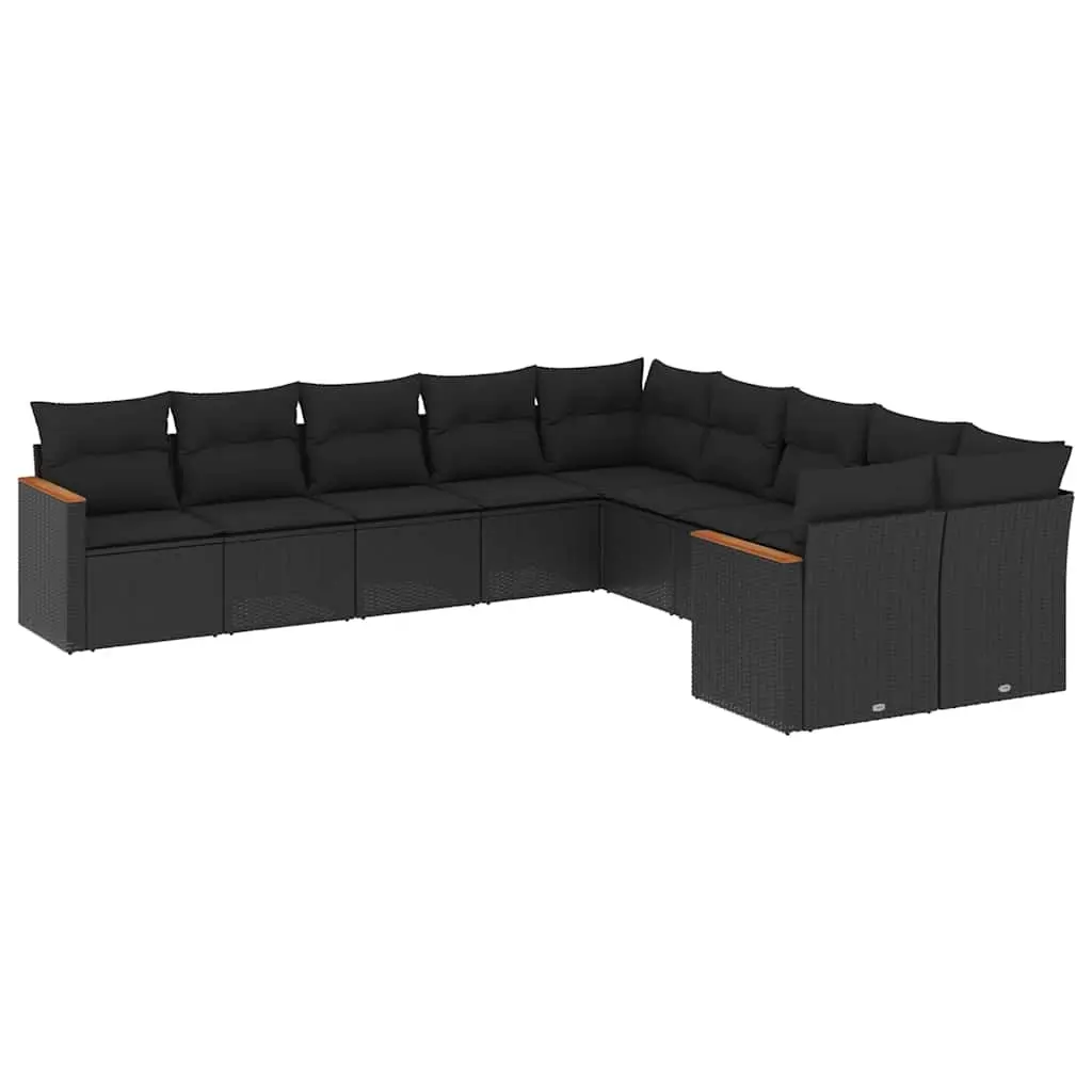 10 Piece Garden Sofa Set with Cushions Black Poly Rattan 3258751 - Furniture