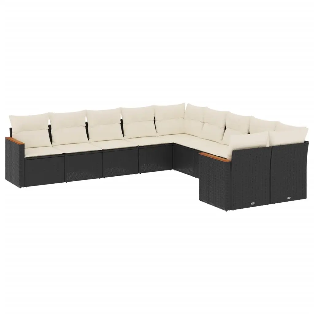 10 Piece Garden Sofa Set with Cushions Black Poly Rattan 3258752 - Furniture