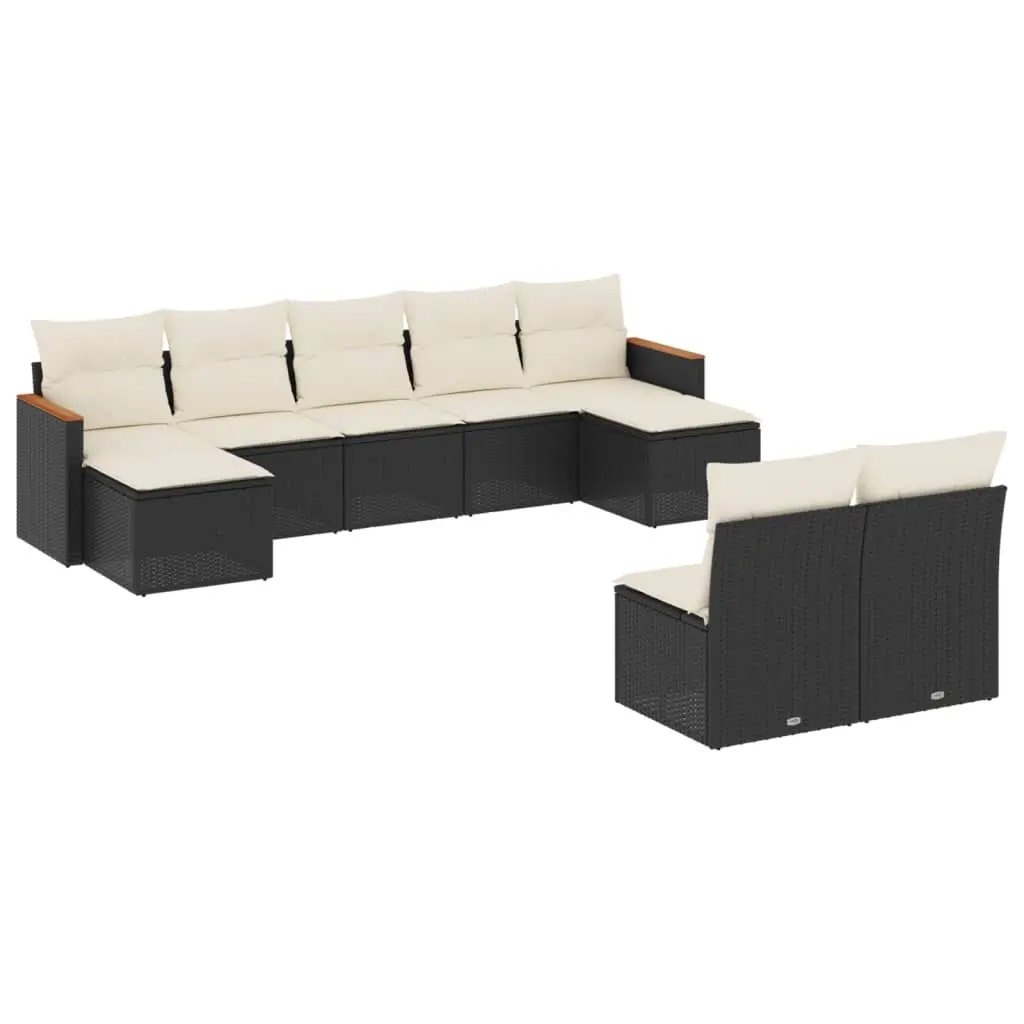 9 Piece Garden Sofa Set with Cushions Black Poly Rattan 3258773 - Furniture