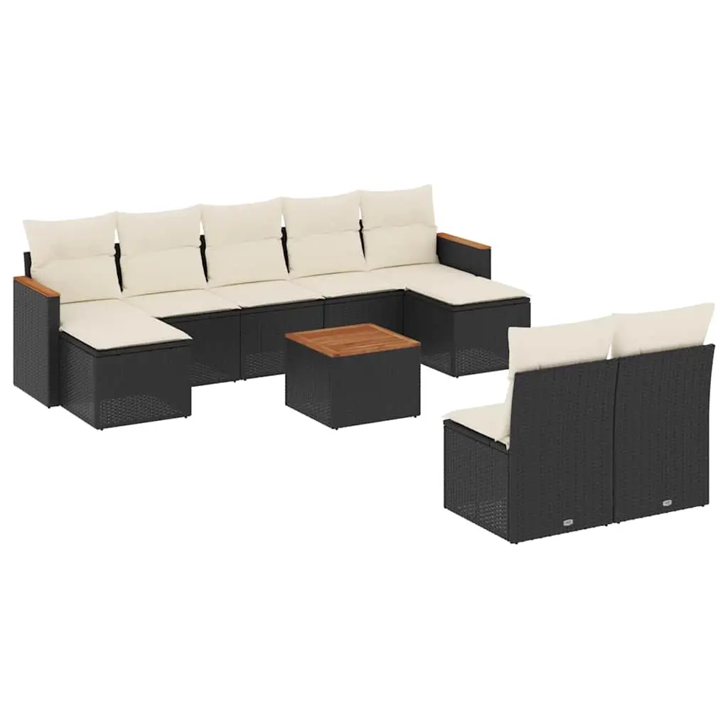 10 Piece Garden Sofa Set with Cushions Black Poly Rattan 3258780 - Furniture