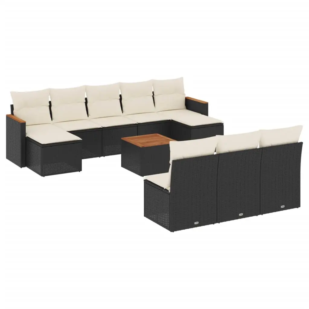 11 Piece Garden Sofa Set with Cushions Black Poly Rattan 3258794 - Furniture