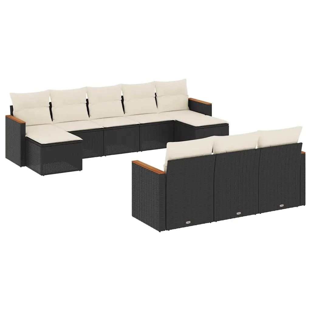 10 Piece Garden Sofa Set with Cushions Black Poly Rattan 3258815 - Furniture