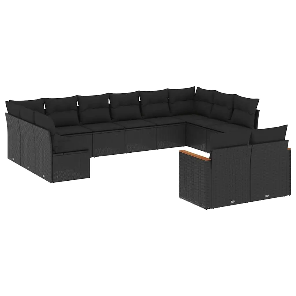 12 Piece Garden Sofa Set with Cushions Black Poly Rattan 3258842 - Furniture