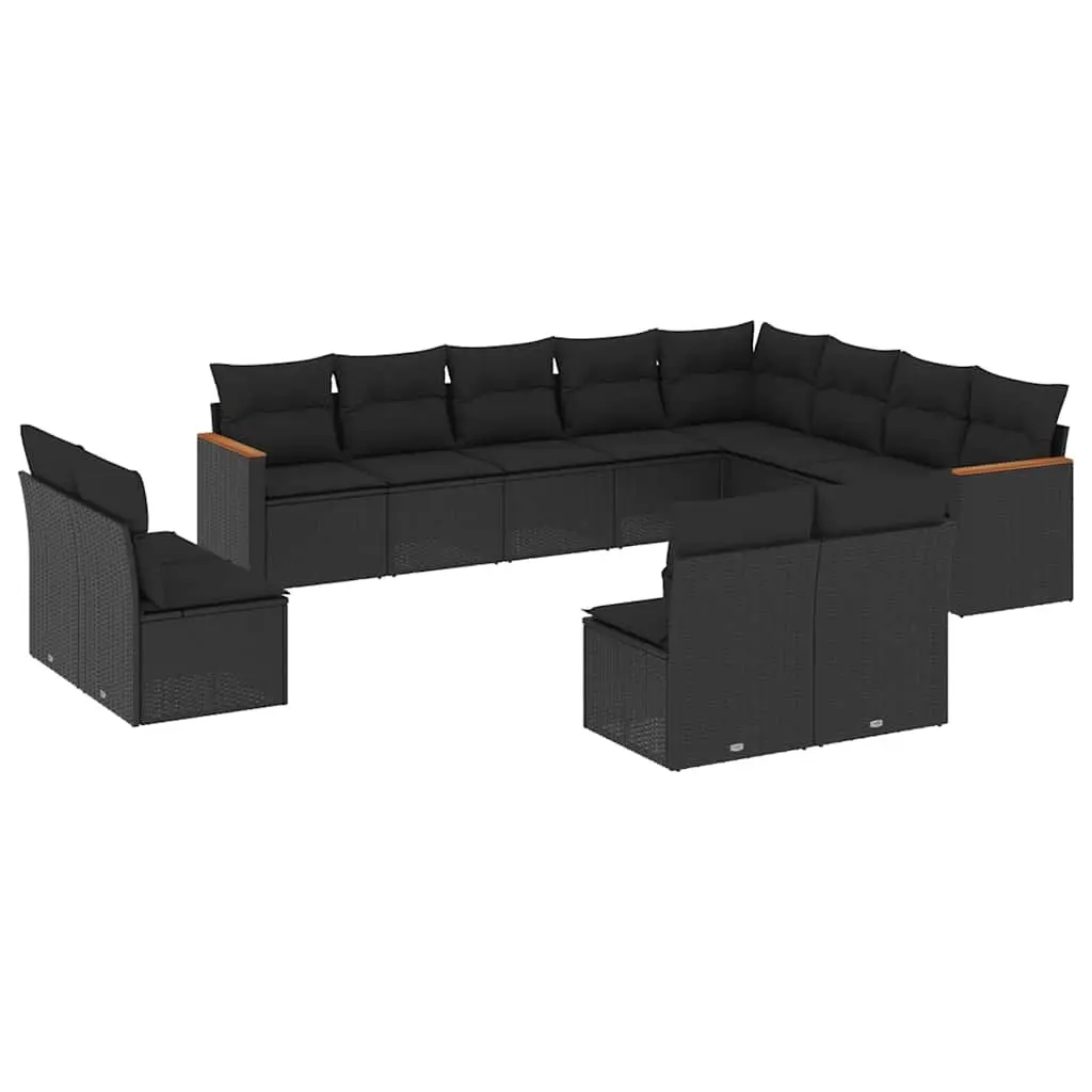 12 Piece Garden Sofa Set with Cushions Black Poly Rattan 3258870 - Furniture