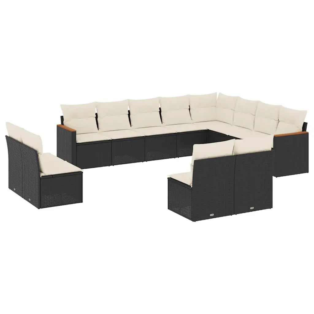 12 Piece Garden Sofa Set with Cushions Black Poly Rattan 3258871 - Furniture
