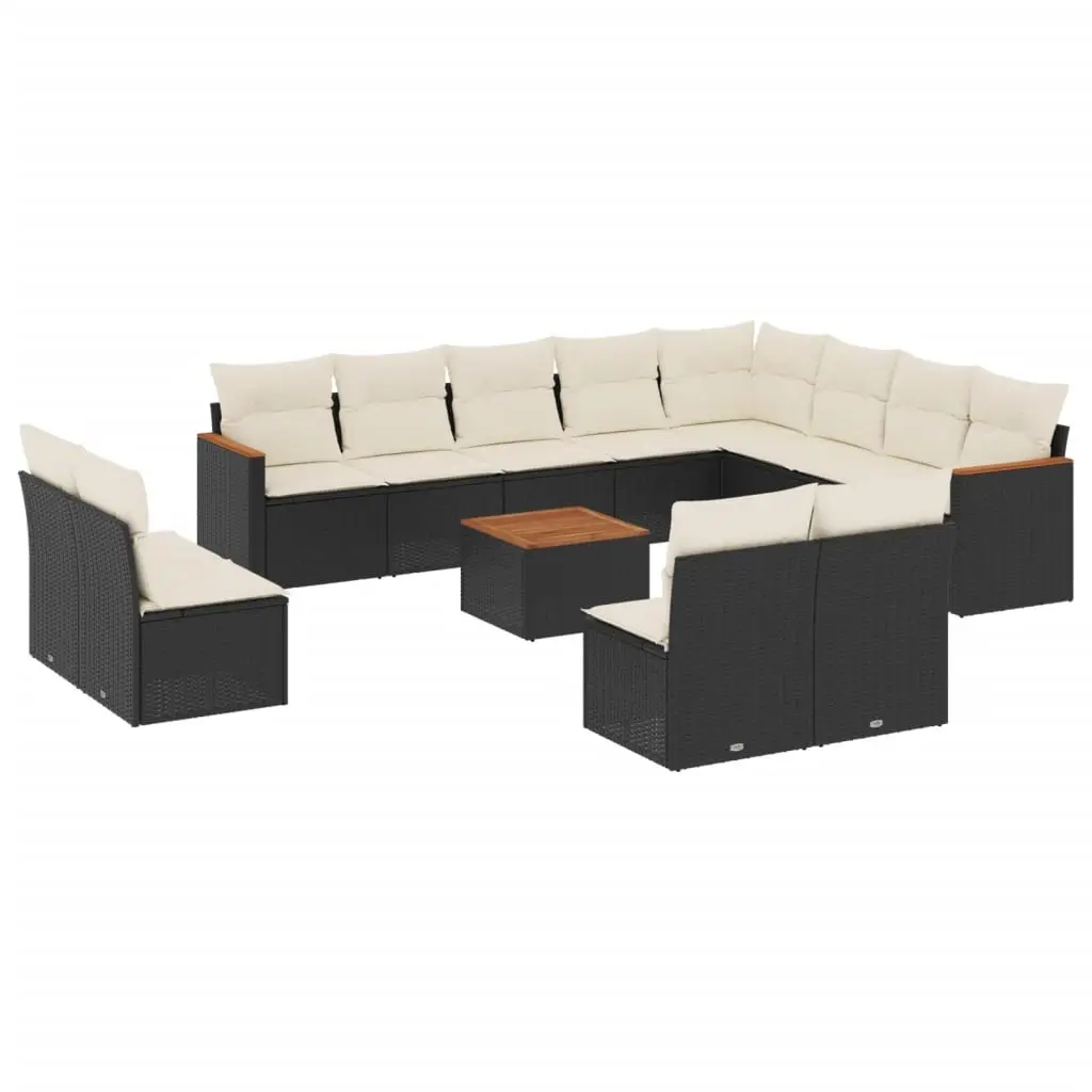 13 Piece Garden Sofa Set with Cushions Black Poly Rattan 3258878 - Furniture