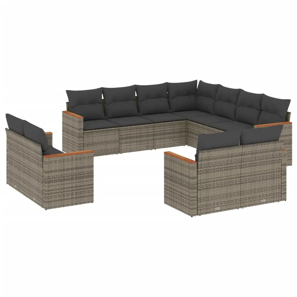 11 Piece Garden Sofa Set with Cushions Grey Poly Rattan 3258903 - Furniture