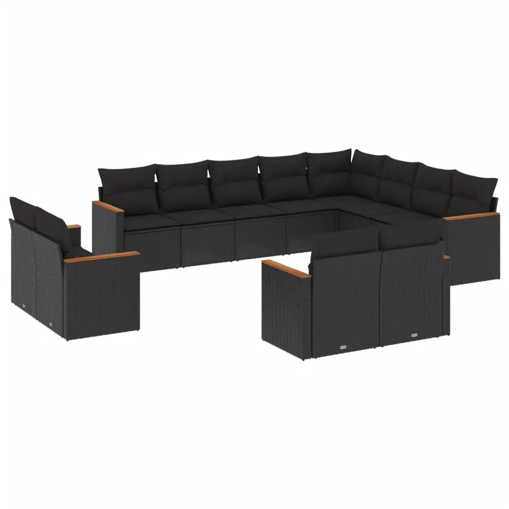 12 Piece Garden Sofa Set with Cushions Black Poly Rattan 3258912 - Furniture