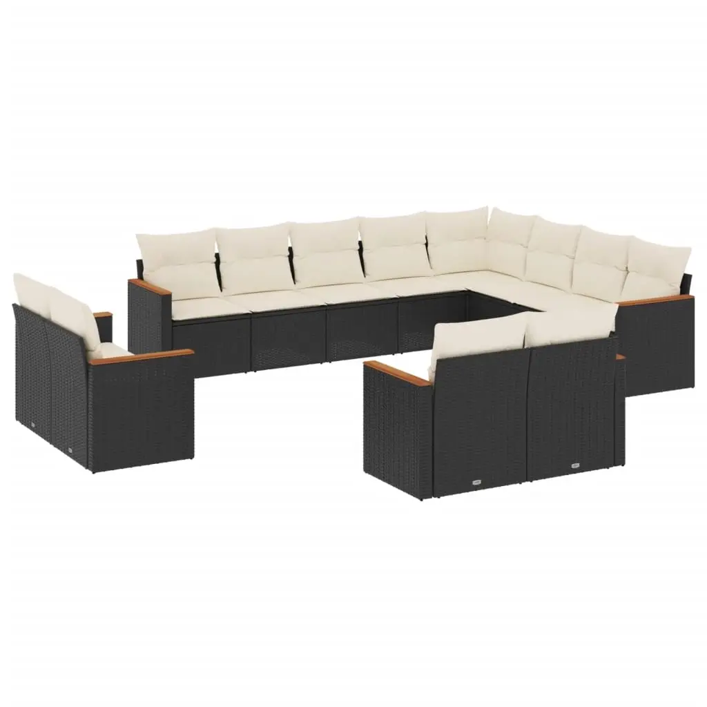 12 Piece Garden Sofa Set with Cushions Black Poly Rattan 3258913 - Furniture