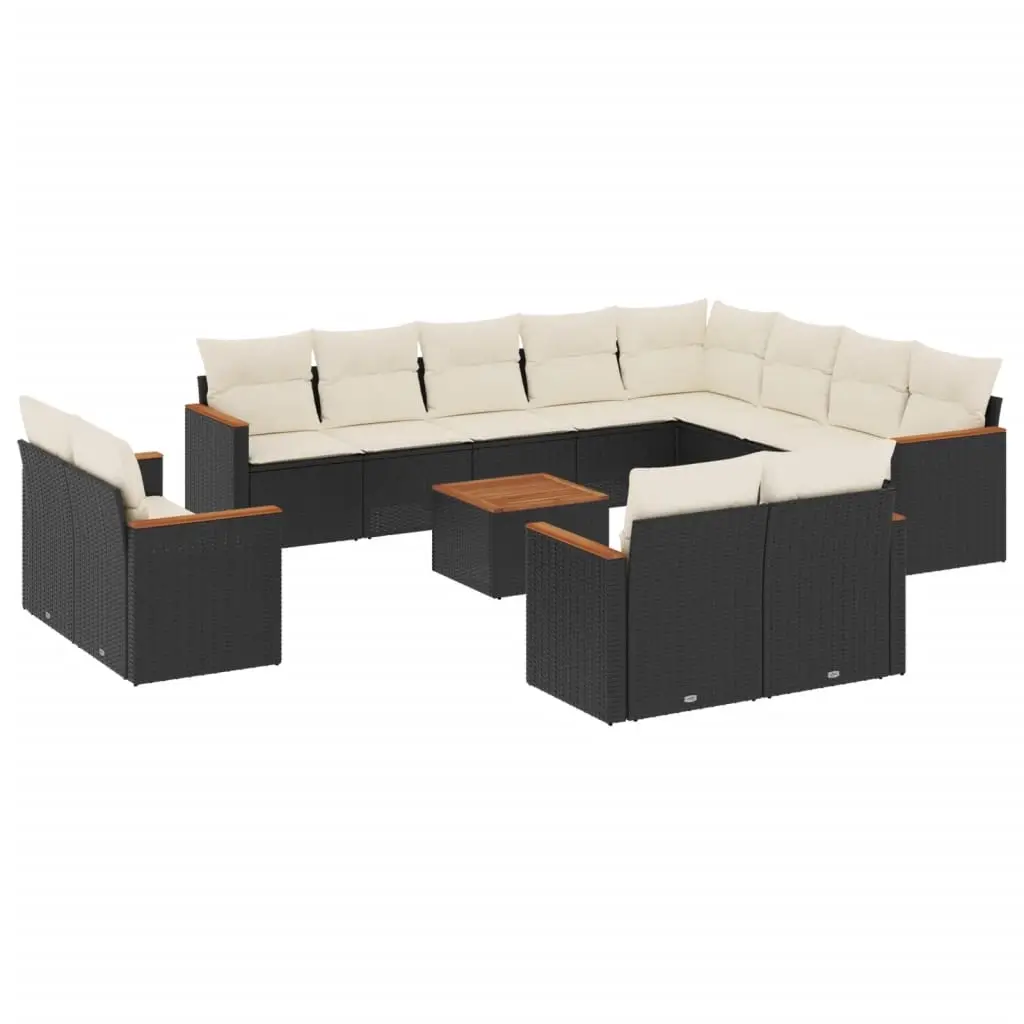 13 Piece Garden Sofa Set with Cushions Black Poly Rattan 3258920 - Furniture