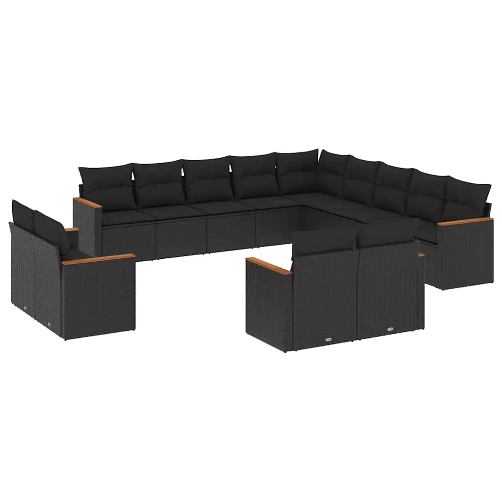 13 Piece Garden Sofa Set with Cushions Black Poly Rattan 3258926 - Furniture