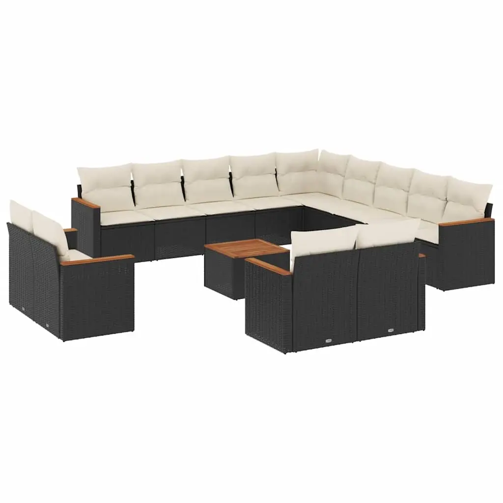 14 Piece Garden Sofa Set with Cushions Black Poly Rattan 3258934 - Furniture