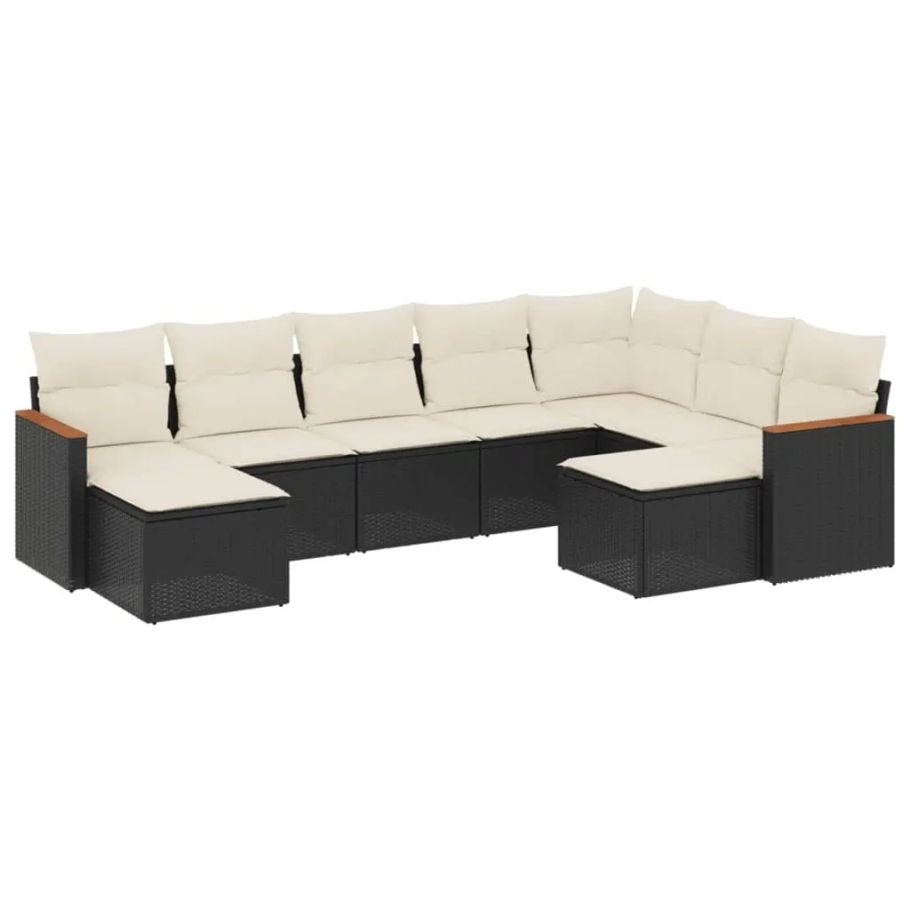 9 Piece Garden Sofa Set with Cushions Black Poly Rattan 3258941 - Furniture