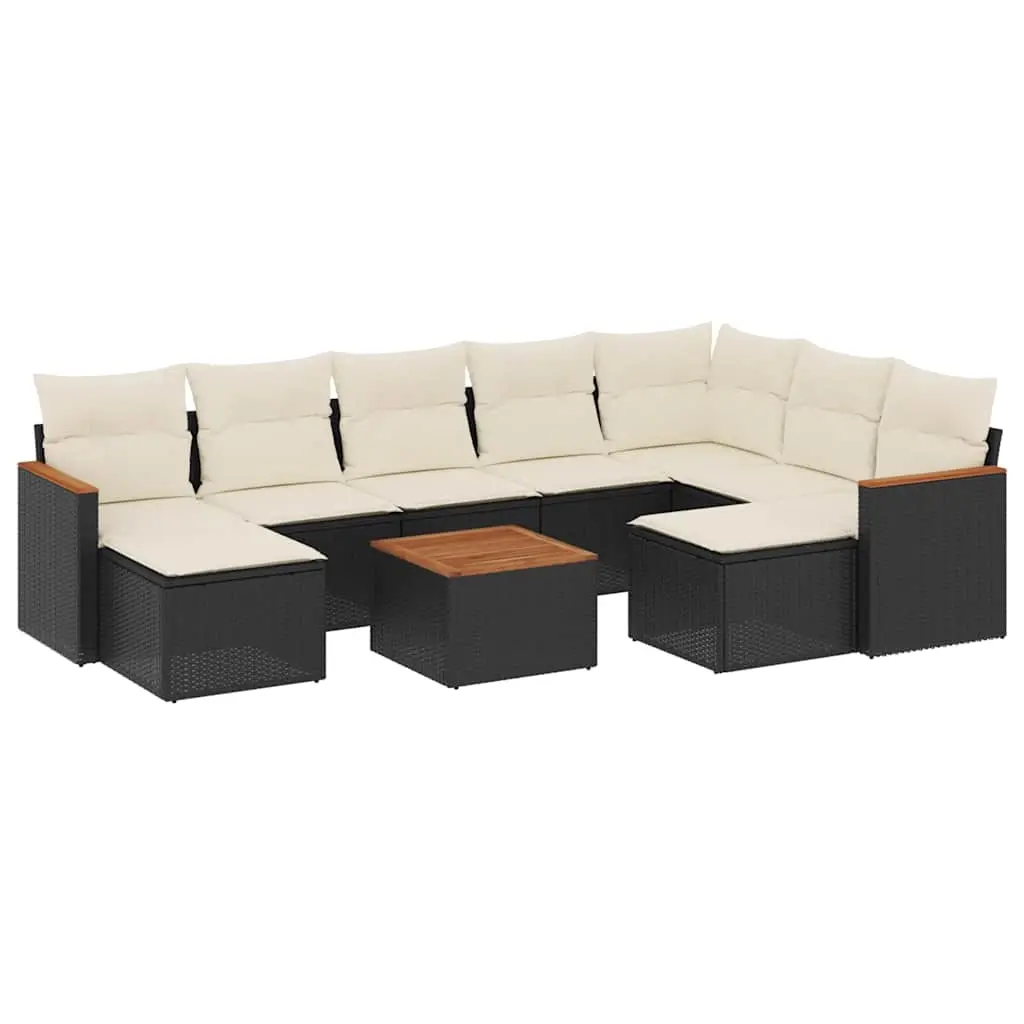 10 Piece Garden Sofa Set with Cushions Black Poly Rattan 3258948 - Furniture