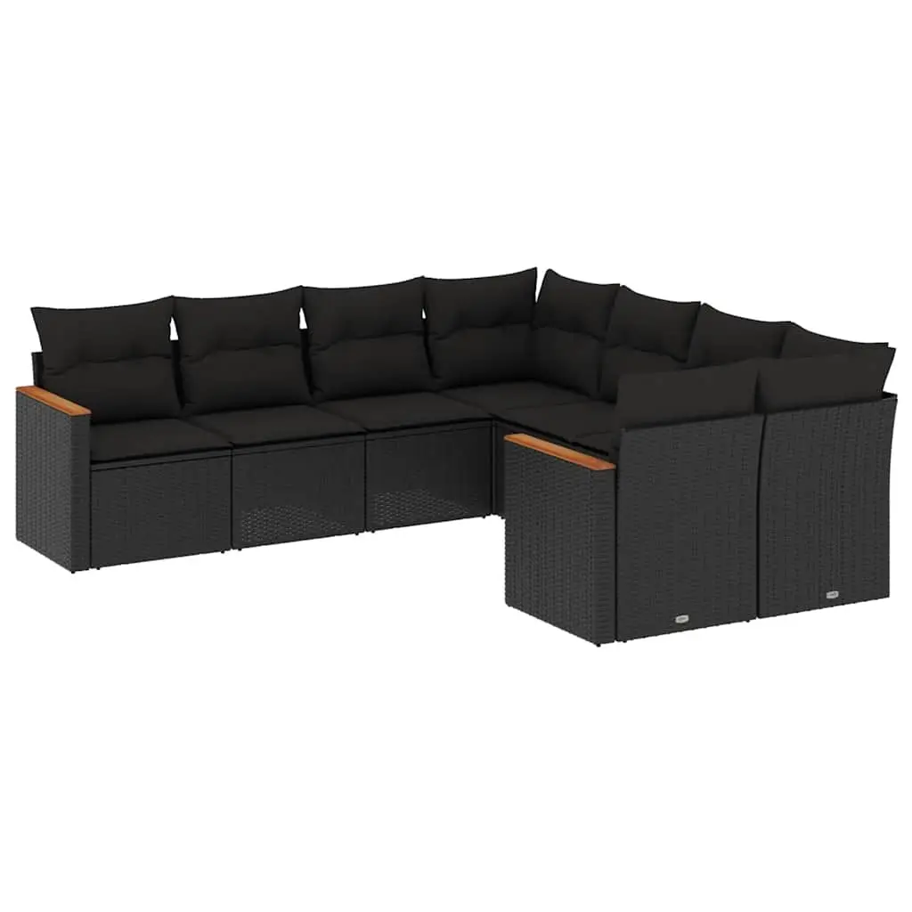 8 Piece Garden Sofa Set with Cushions Black Poly Rattan 3258954 - Furniture