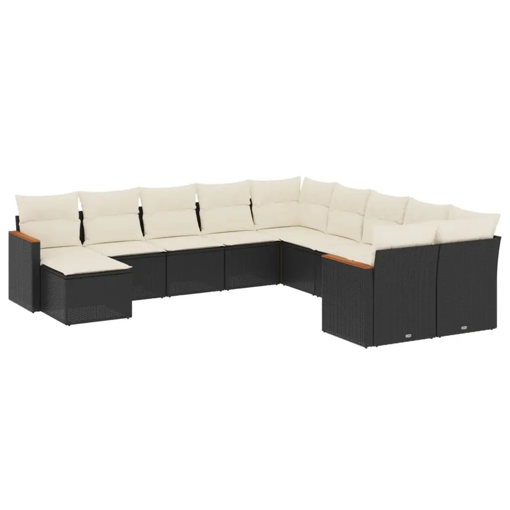 11 Piece Garden Sofa Set with Cushions Black Poly Rattan 3258969 - Furniture