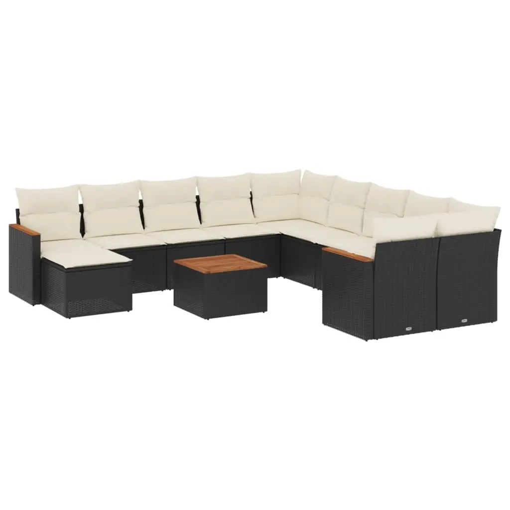 12 Piece Garden Sofa Set with Cushions Black Poly Rattan 3258976 - Furniture