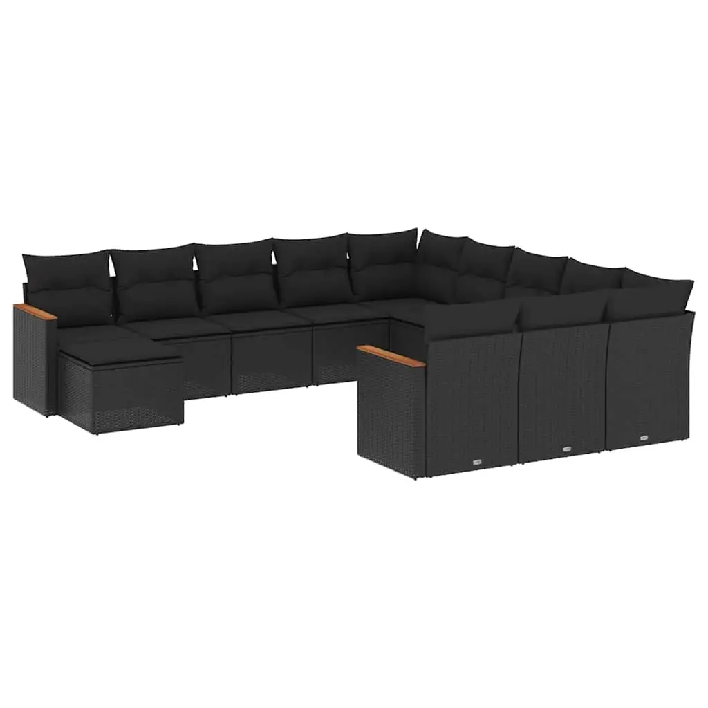 12 Piece Garden Sofa Set with Cushions Black Poly Rattan 3258982 - Furniture