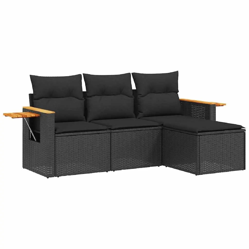 4 Piece Garden Sofa Set with Cushions Black Poly Rattan 3259143 - Furniture