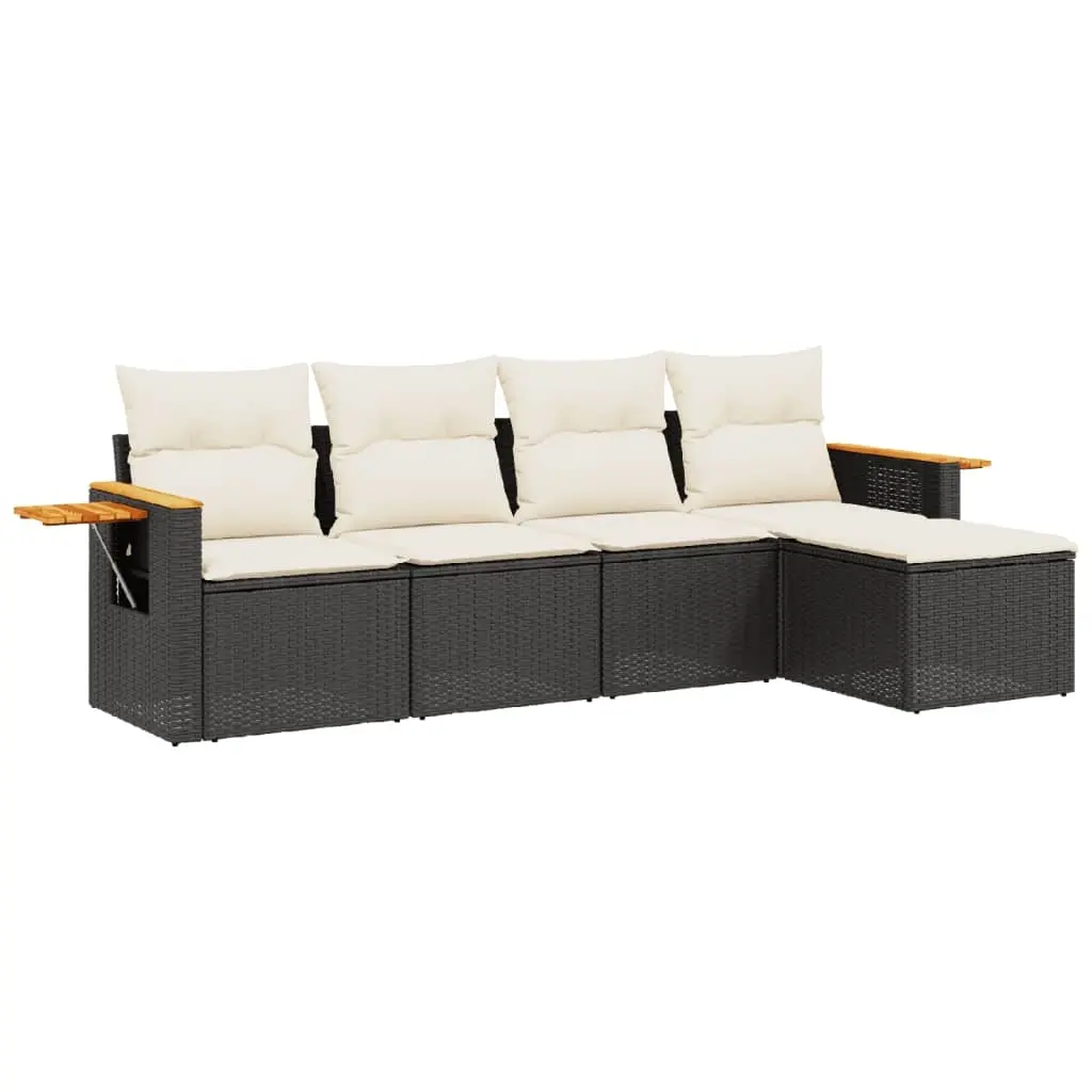 5 Piece Garden Sofa Set with Cushions Black Poly Rattan 3259158 - Furniture