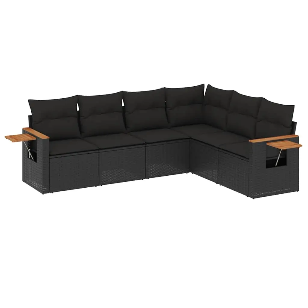 6 Piece Garden Sofa Set with Cushions Black Poly Rattan 3259241 - Furniture