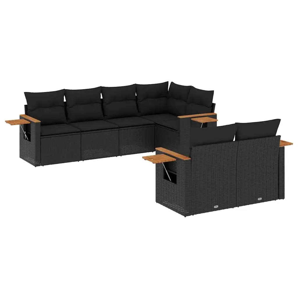 7 Piece Garden Sofa Set with Cushions Black Poly Rattan 3259381 - Furniture