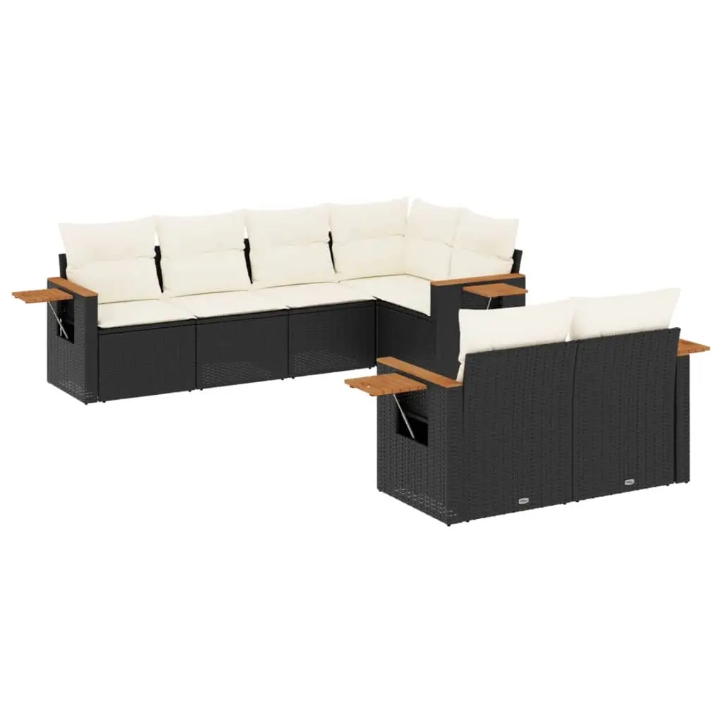 7 Piece Garden Sofa Set with Cushions Black Poly Rattan 3259382 - Furniture