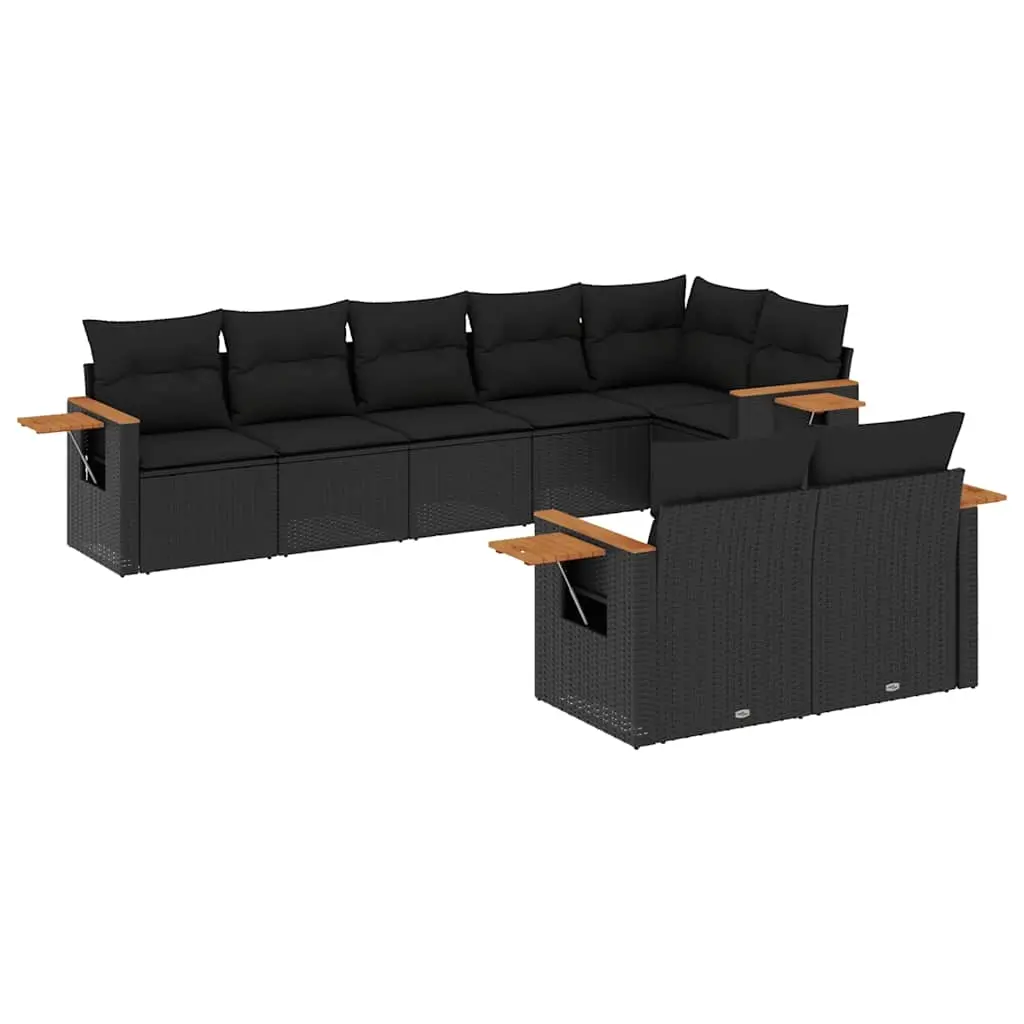 8 Piece Garden Sofa Set with Cushions Black Poly Rattan 3259388 - Furniture