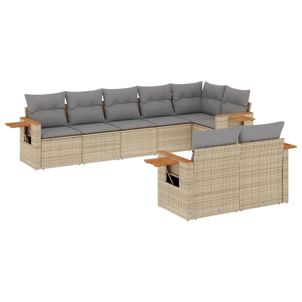 8 Piece Garden Sofa Set with Cushions Beige Poly Rattan 3259392 - Furniture