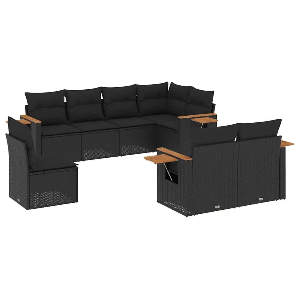 8 Piece Garden Sofa Set with Cushions Black Poly Rattan 3259402 - Furniture