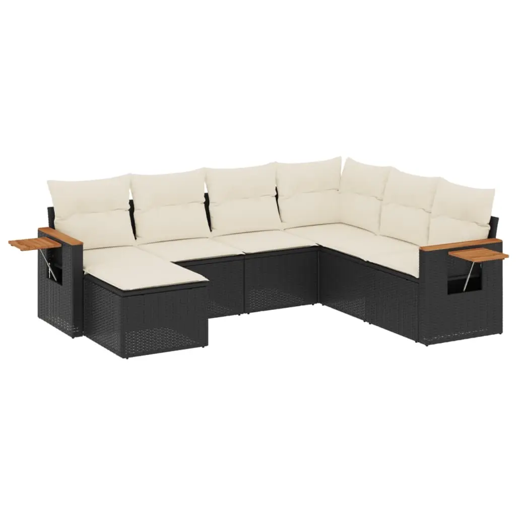 7 Piece Garden Sofa Set with Cushions Black Poly Rattan 3259445 - Furniture