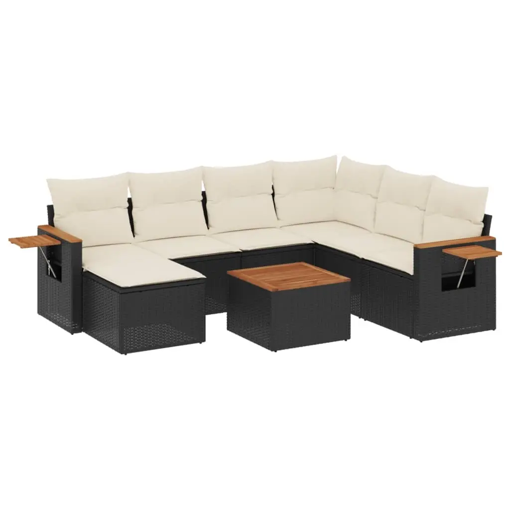 8 Piece Garden Sofa Set with Cushions Black Poly Rattan 3259452 - Furniture