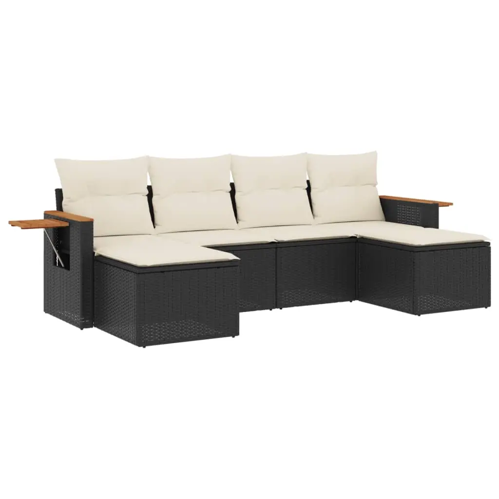 6 Piece Garden Sofa Set with Cushions Black Poly Rattan 3259459 - Furniture