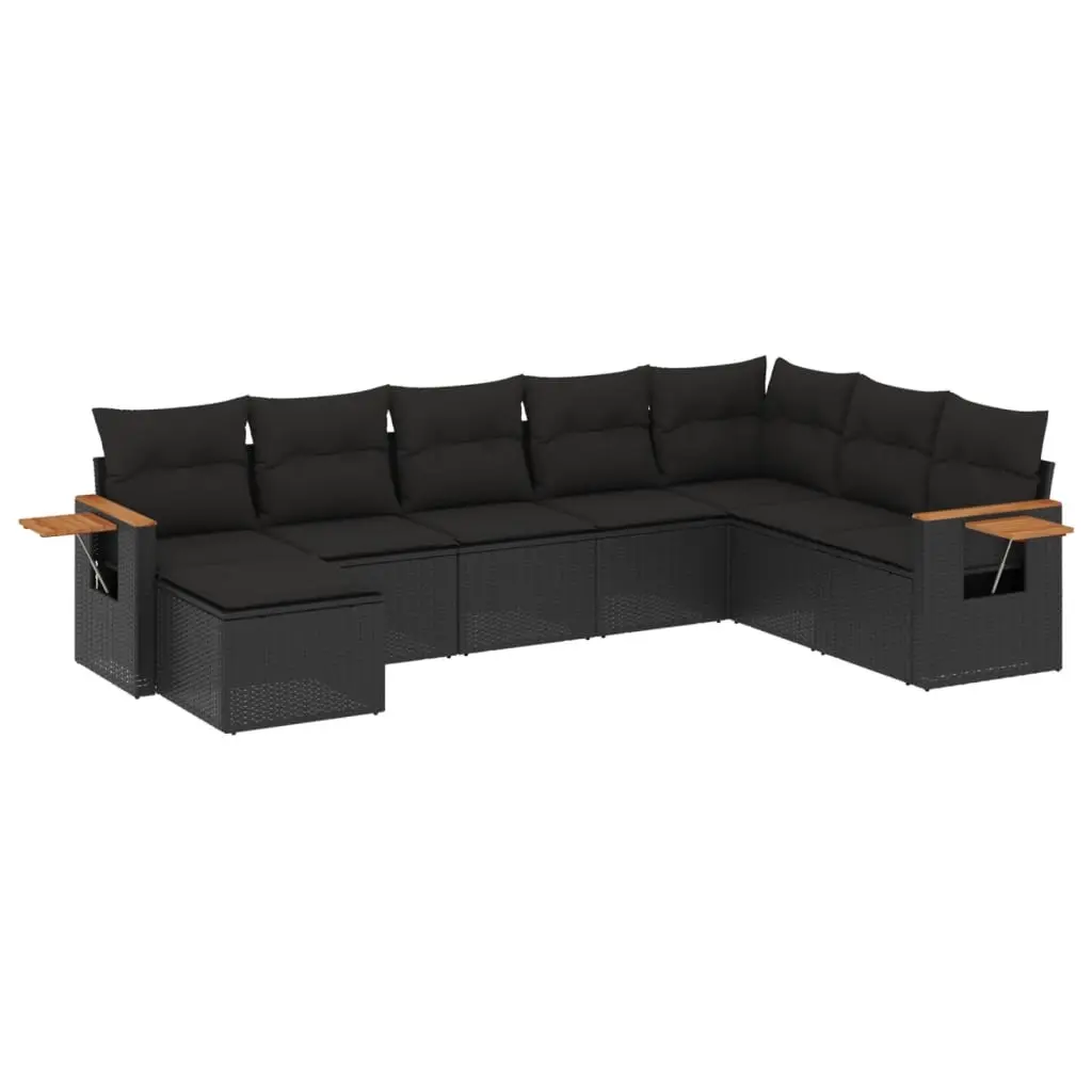 8 Piece Garden Sofa Set with Cushions Black Poly Rattan 3259486 - Furniture
