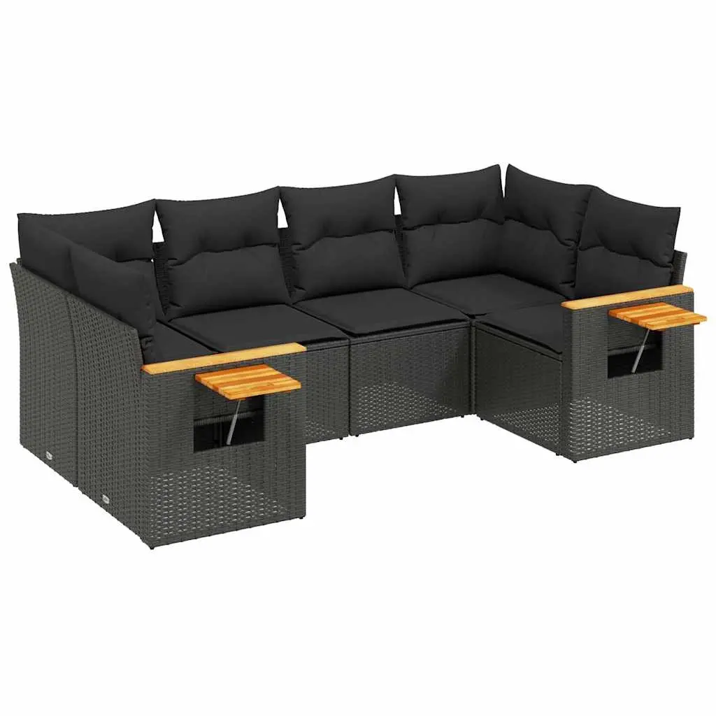 6 Piece Garden Sofa Set with Cushions Black Poly Rattan 3259500 - Furniture