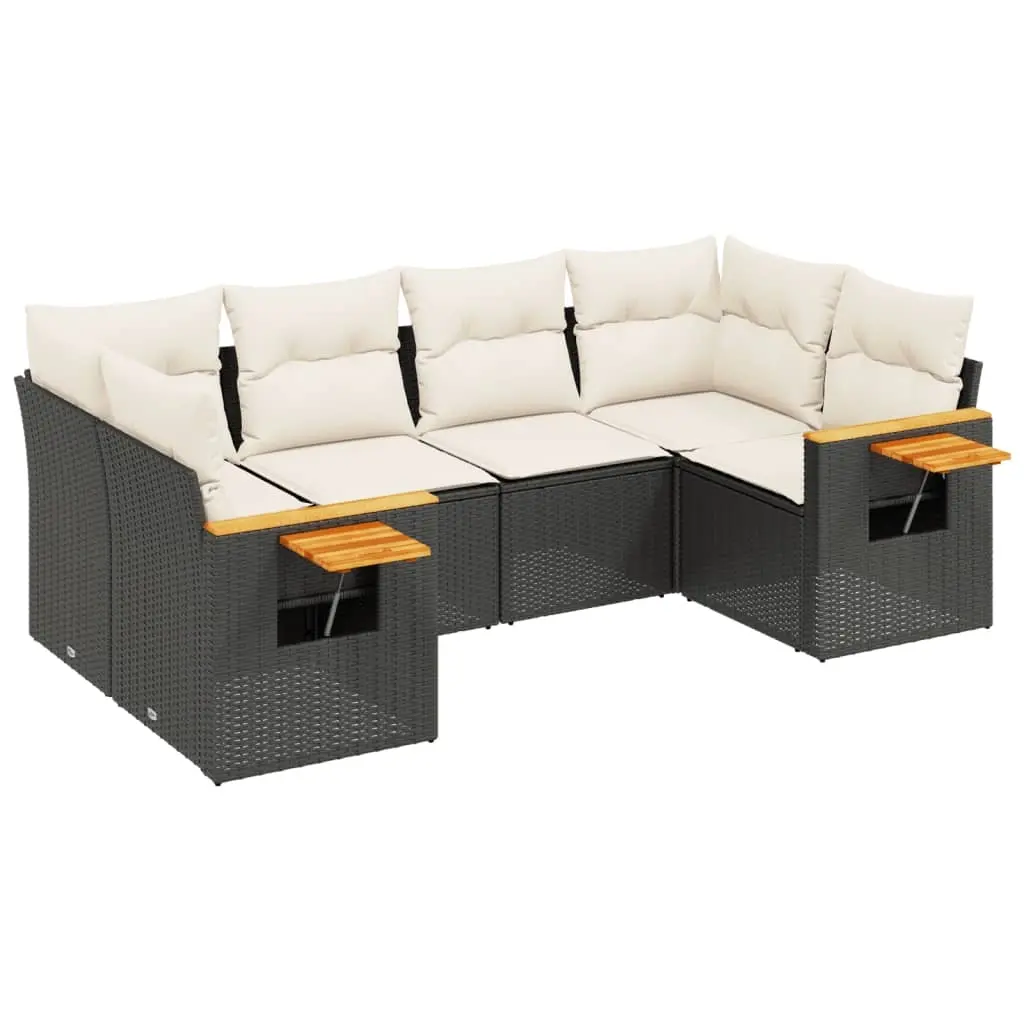 6 Piece Garden Sofa Set with Cushions Black Poly Rattan 3259501 - Furniture