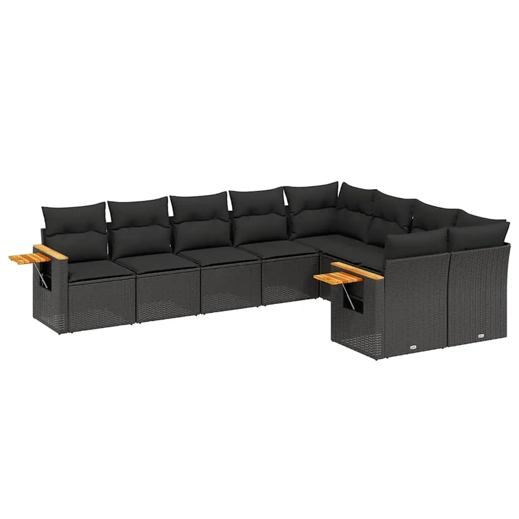 9 Piece Garden Sofa Set with Cushions Black Poly Rattan 3259542 - Furniture