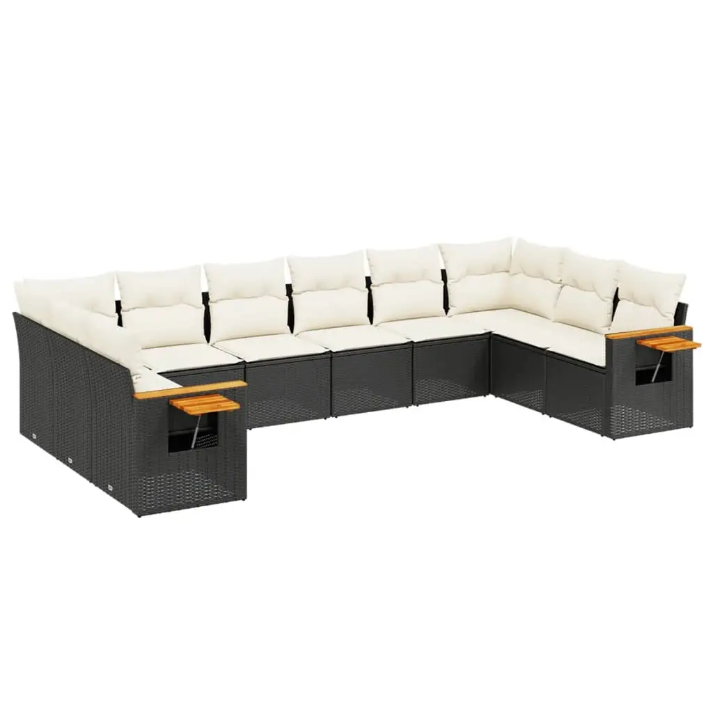 10 Piece Garden Sofa Set with Cushions Black Poly Rattan 3259564 - Furniture