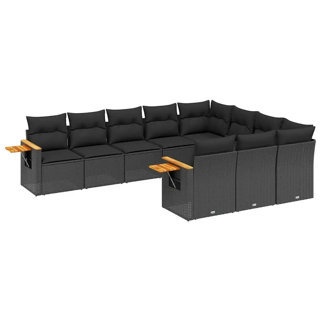 10 Piece Garden Sofa Set with Cushions Black Poly Rattan 3259577 - Furniture