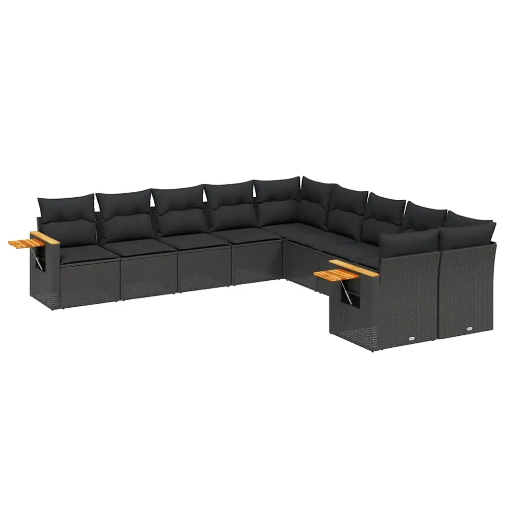 10 Piece Garden Sofa Set with Cushions Black Poly Rattan 3259591 - Furniture