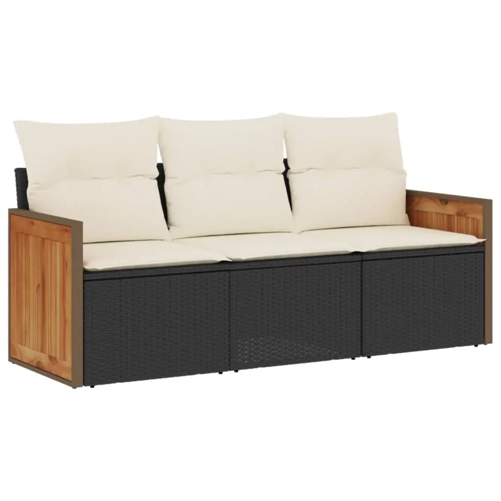 3 Piece Garden Sofa Set with Cushions Black Poly Rattan 3259837 - Furniture