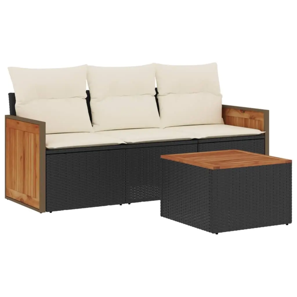 4 Piece Garden Sofa Set with Cushions Black Poly Rattan 3259844 - Furniture