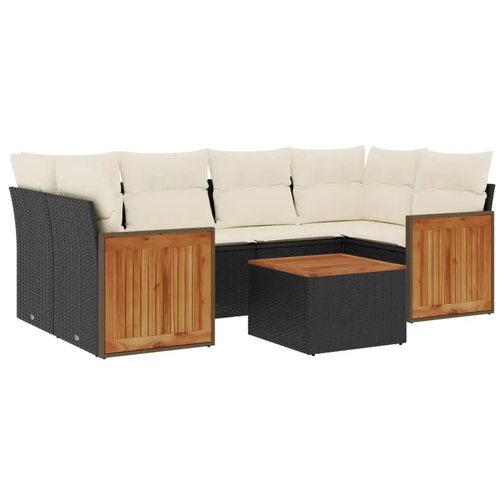 7 Piece Garden Sofa Set with Cushions Black Poly Rattan 3259879 - Furniture