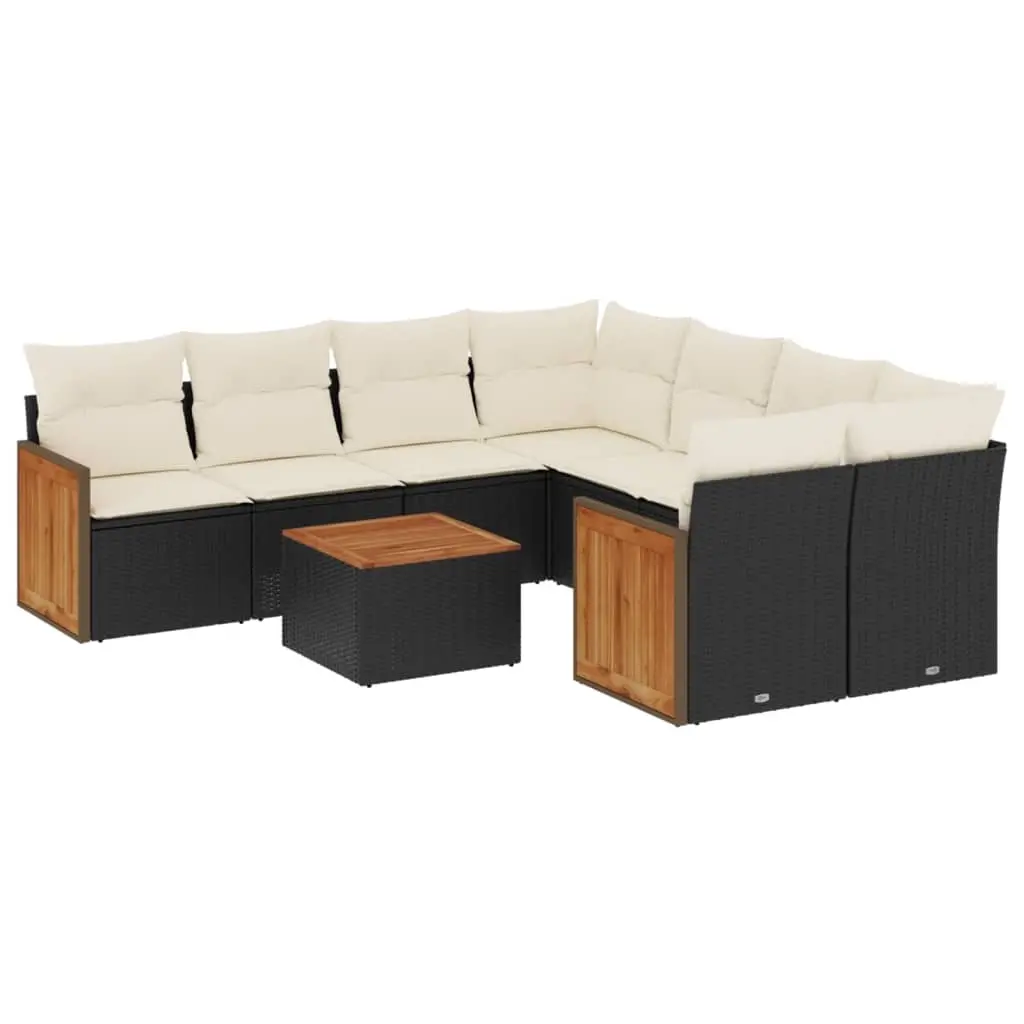 9 Piece Garden Sofa Set with Cushions Black Poly Rattan 3259907 - Furniture